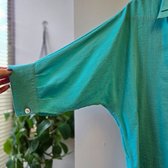 Fridaze Turquoise Linen Button-Up Shirt M Lagenlook Minimalist Casual - Picture 3 of 9